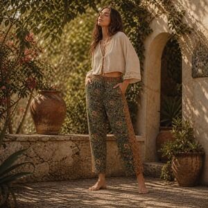 Market of Stars Secret Garden Artist Pants One Size Linen Blend Boho Cottage